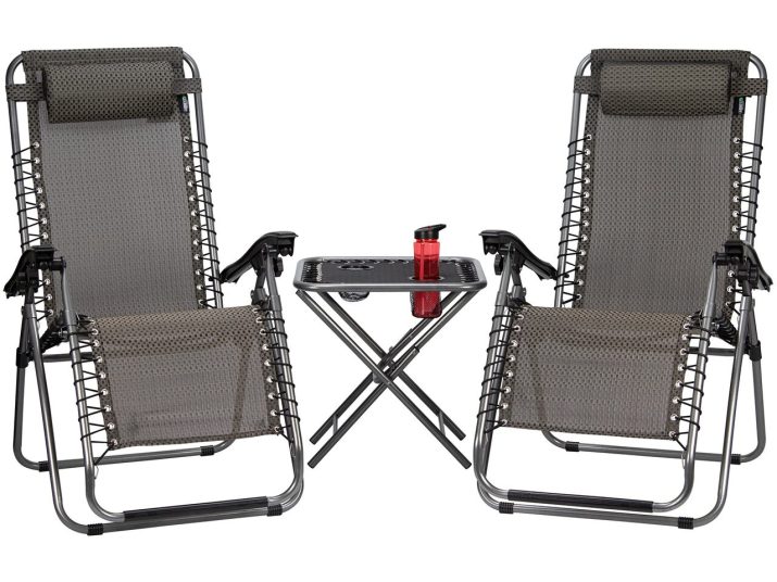 Ensemble Table et 2 Fauteuils Relax Pliants avec Table d’appoint pour camping