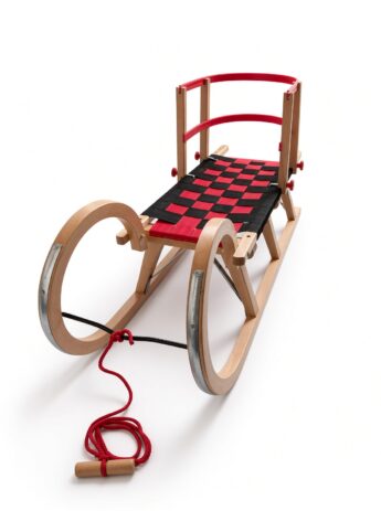 Alternative view of Luge à neige Traditionnelle siège en tresses 110cm avec dosseret rouge